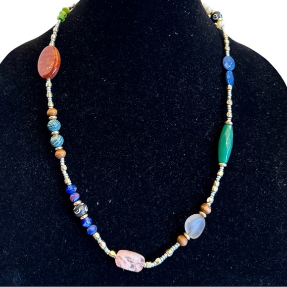 Necklace Art Glass Orange Dragon Vein Agate Beaded Colorful Adjustable Strand - Picture 1 of 16